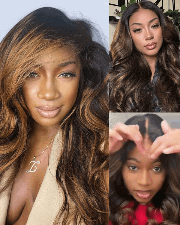Beme 13x4 Glueless ReadyWear Brown Highlights Body Wave Wig 100% Human Hair